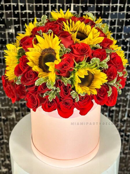 Sunflower And Red Rose Bouquet Gift Box