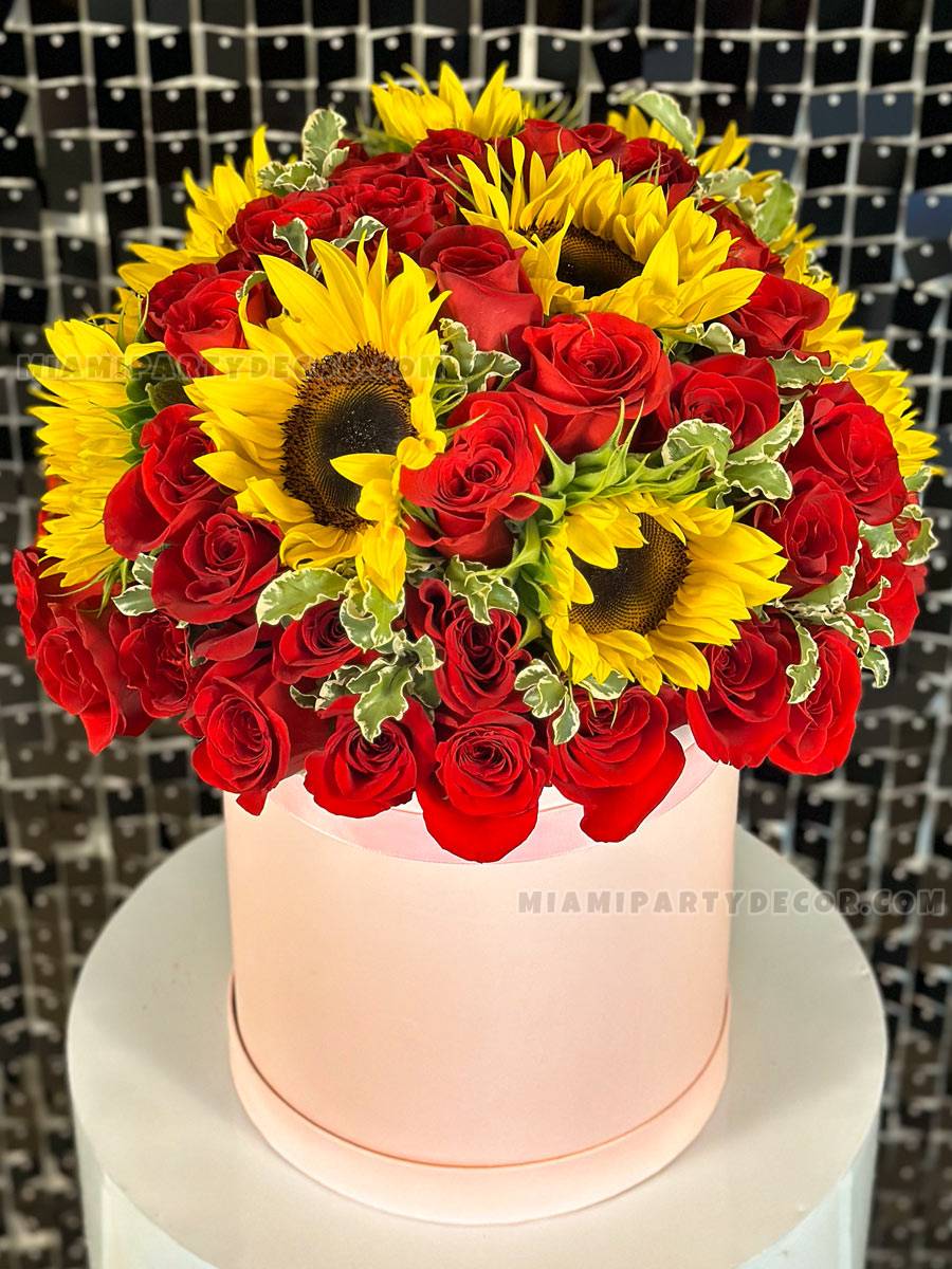 Sunflower And Red Rose Bouquet in Miami Gift Box image 1