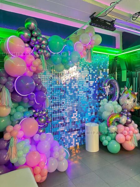 Unicorn Birthday Backdrop With Shimmer Wall