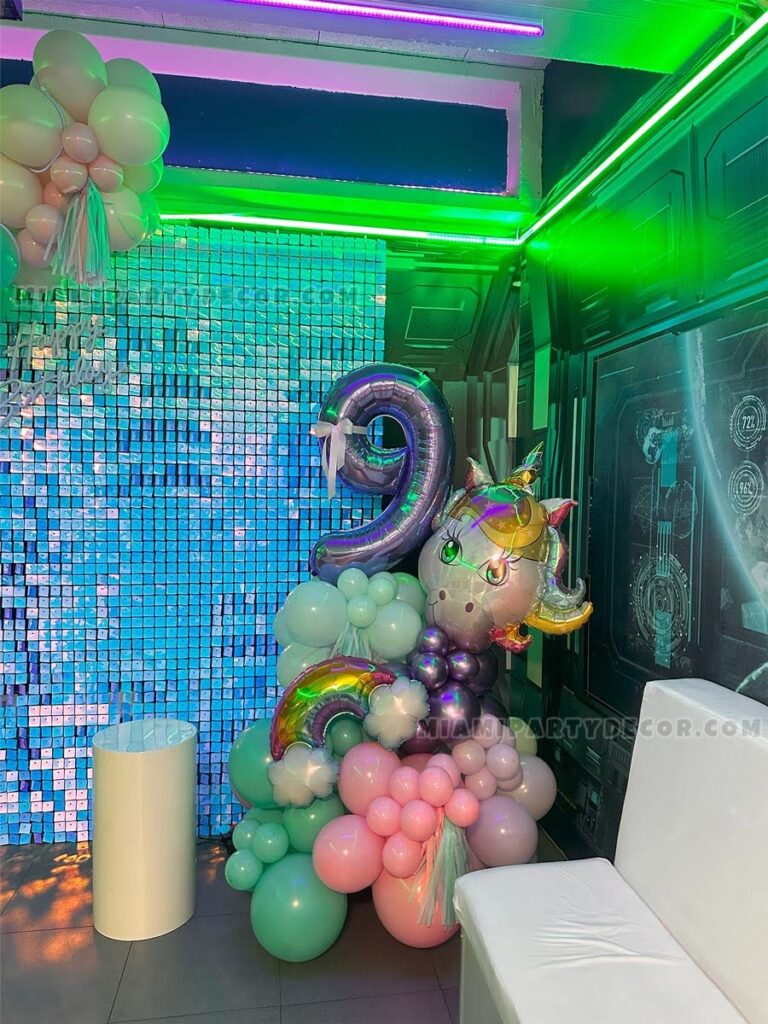 Unicorn Birthday Backdrop in Miami With Shimmer Wall image 3