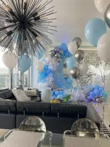 Welcome Home Decoration in Miami with Blue Moon Backdrop image 3