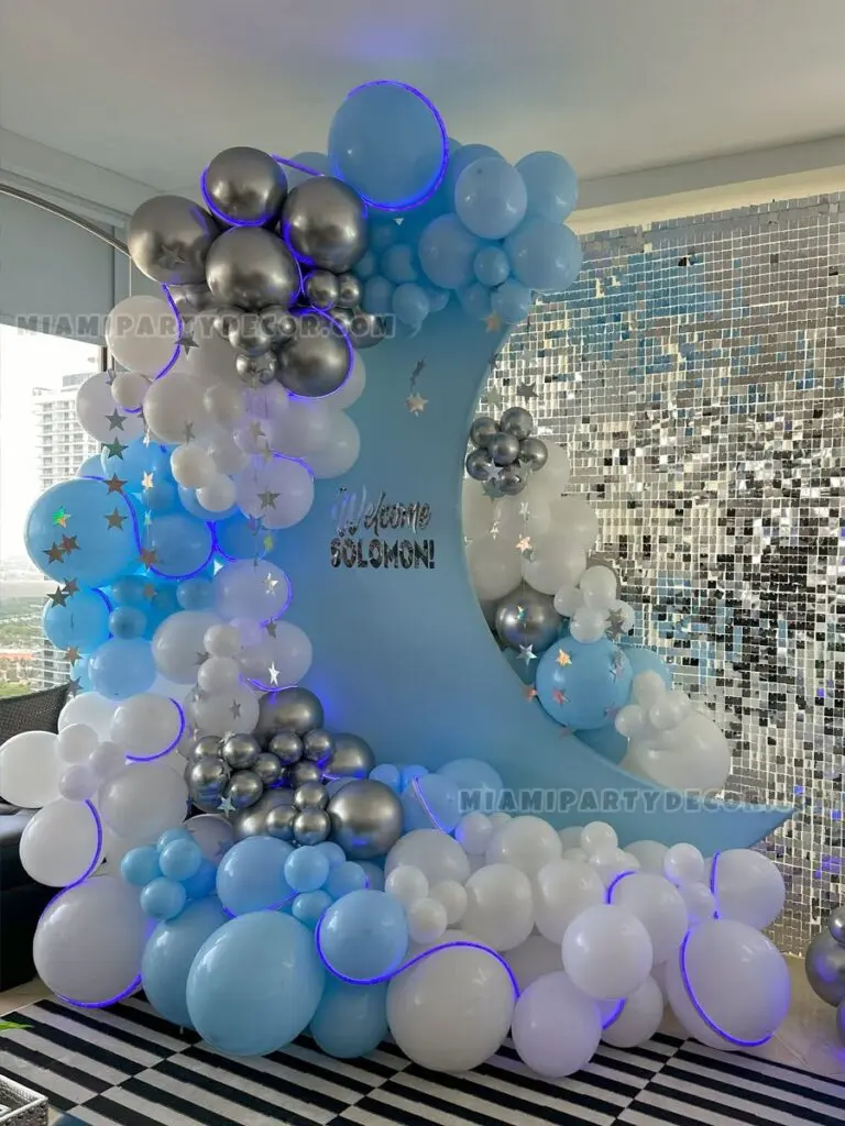 Welcome Home Decoration in Miami with Blue Moon Backdrop image 4
