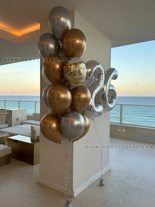 Silver and Gold 26th Birthday Balloon Bouquet Setup gallery image 2