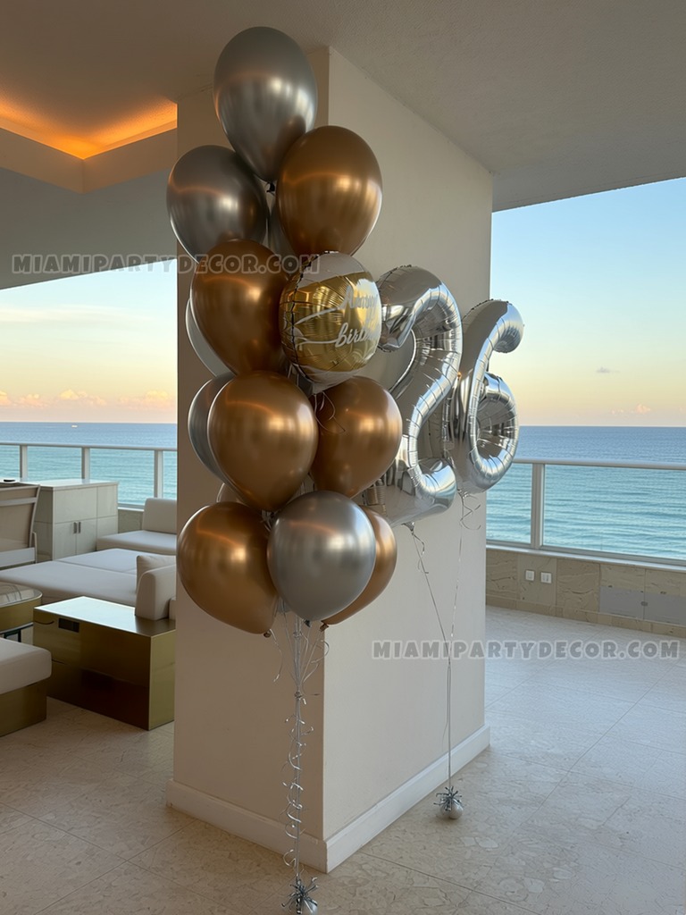 Silver and Gold 26th Birthday Balloon Bouquet Setup gallery image 2