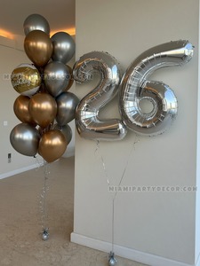 Silver and Gold 26th Birthday Balloon Bouquet Setup gallery image 3